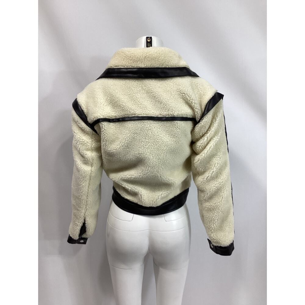 Veronica Beard Cream and Black Contrast Shearling Bomber - Picture 3 of 4